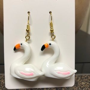 White Swam Flamingo Earrings